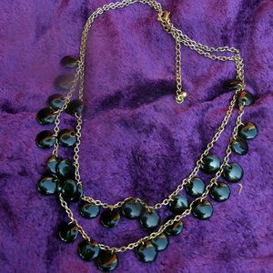 VTG  Necklace  Brass Chain w BLACK THERMOSET PLASTIC DISKS